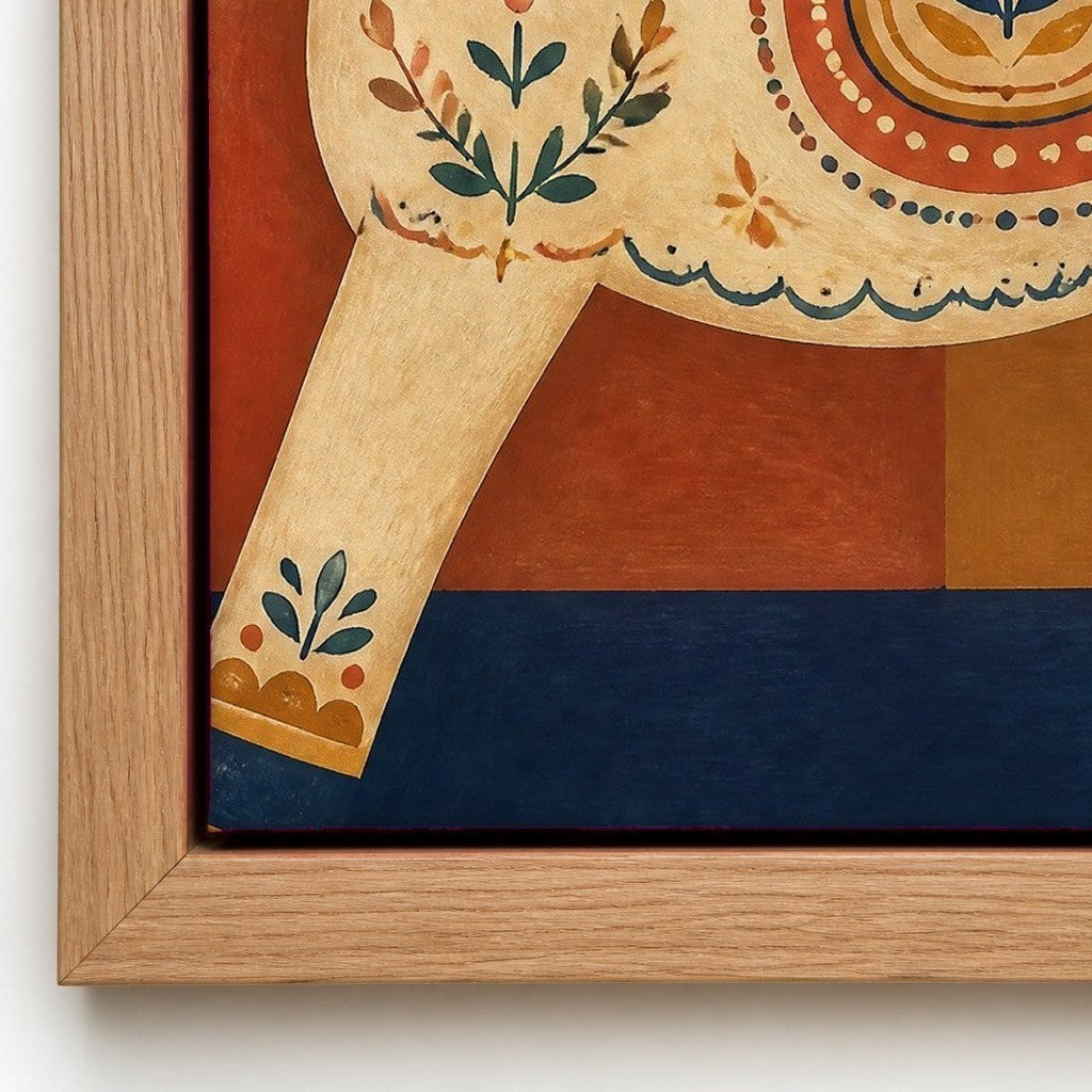 Close up of the natural wood floater frame and the cotton canvas texture