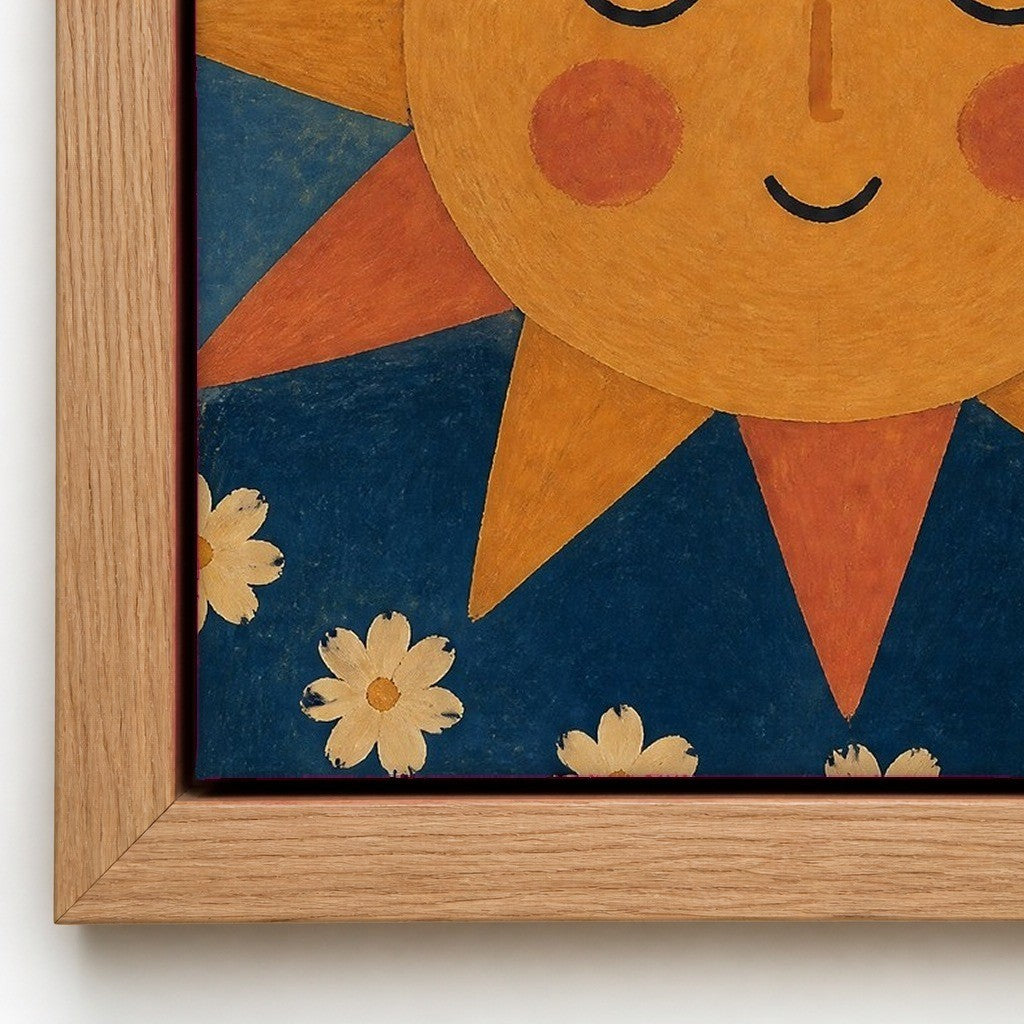 Close up of the natural wood floater frame and the cotton canvas texture