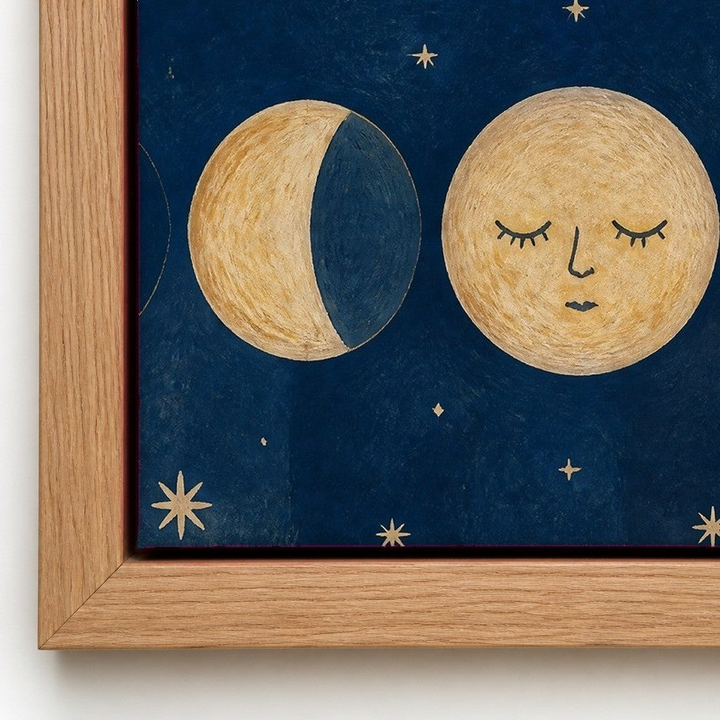 Close up of the natural wood floater frame and the cotton canvas texture