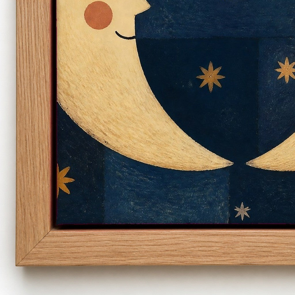 Close up of the natural wood floater frame and the cotton canvas texture