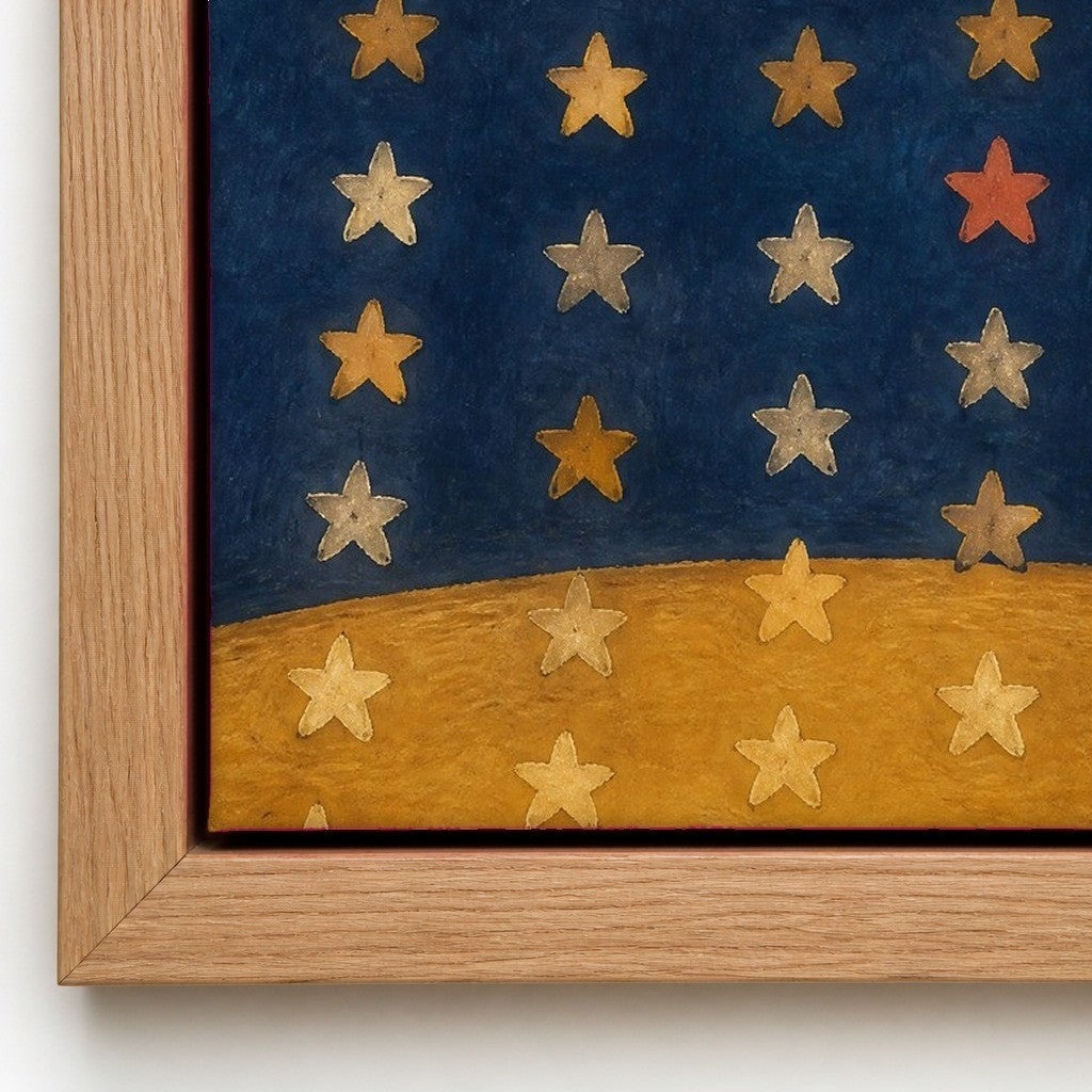 Close up of the natural wood floater frame and the cotton canvas texture