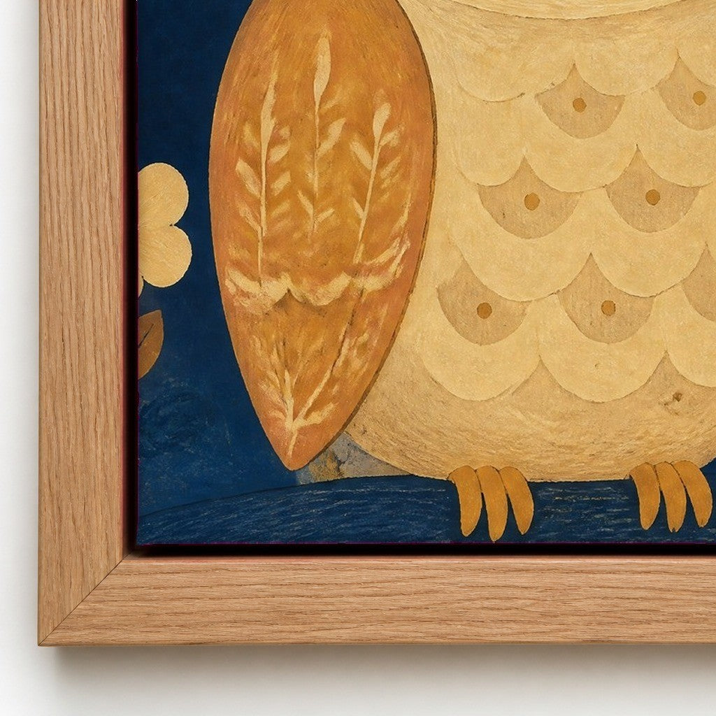 Close up of the natural wood floater frame and the cotton canvas texture