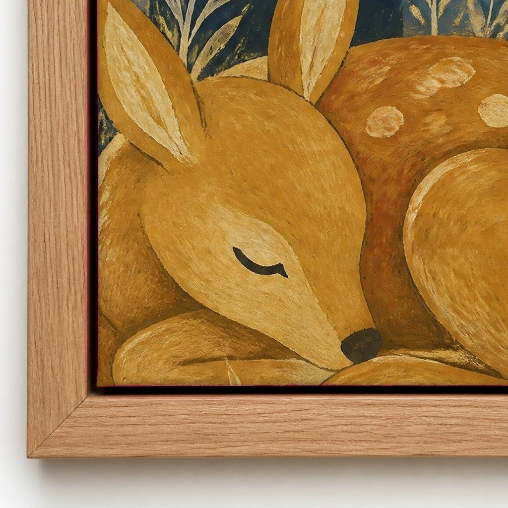 Close up of the natural wood floater frame and the cotton canvas texture