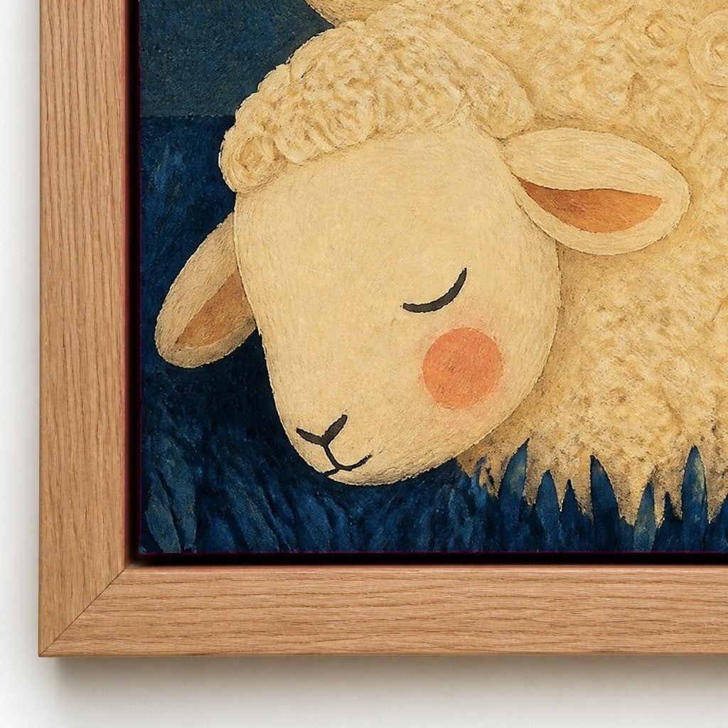 Close up of the natural wood floater frame and the cotton canvas texture