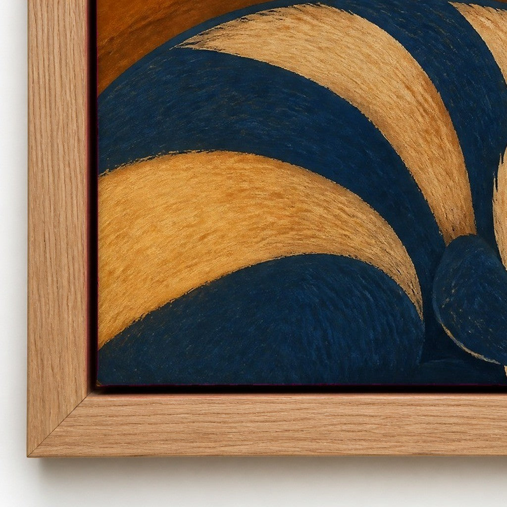 Close up of the natural wood floater frame and the cotton canvas texture