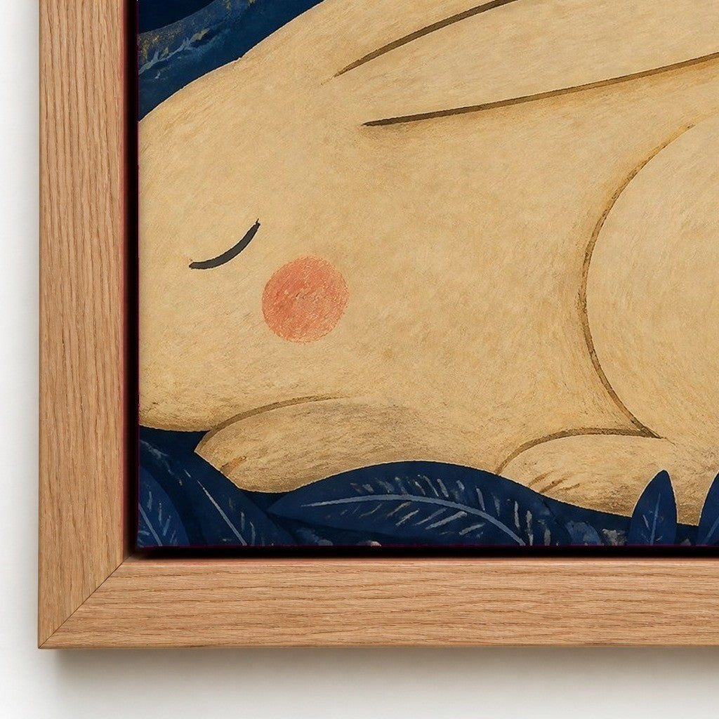 Close up of the natural wood floater frame and the cotton canvas texture