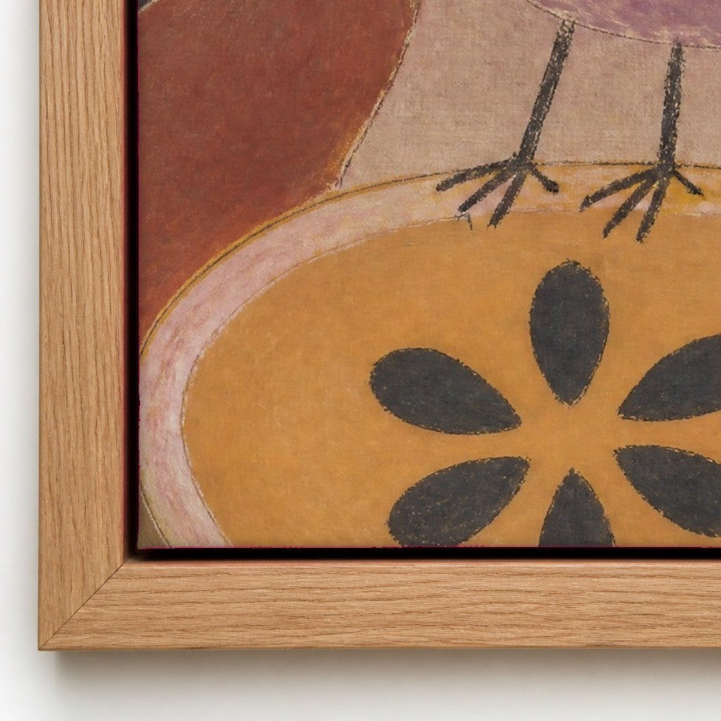 Close up of the painted surface and the natural wood floater frame