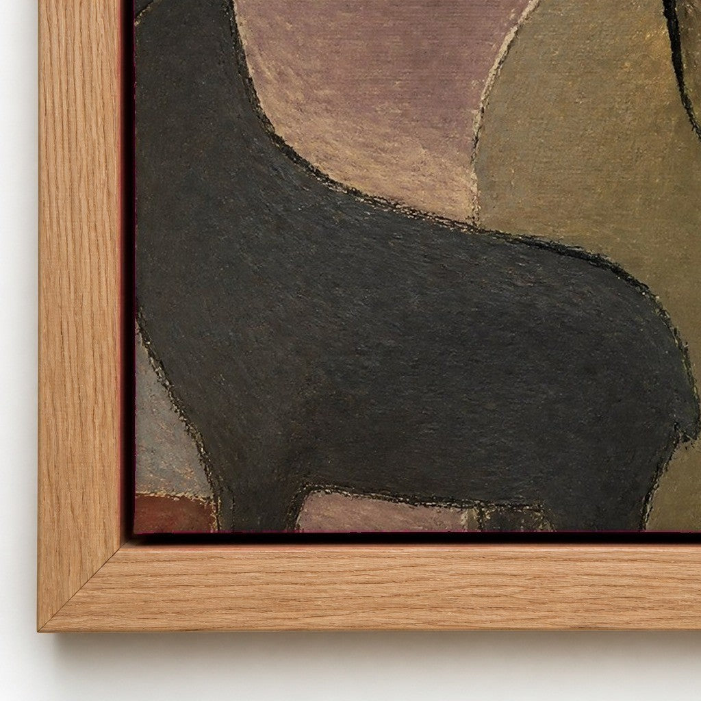 Close up of the painted surface and the natural wood floater frame