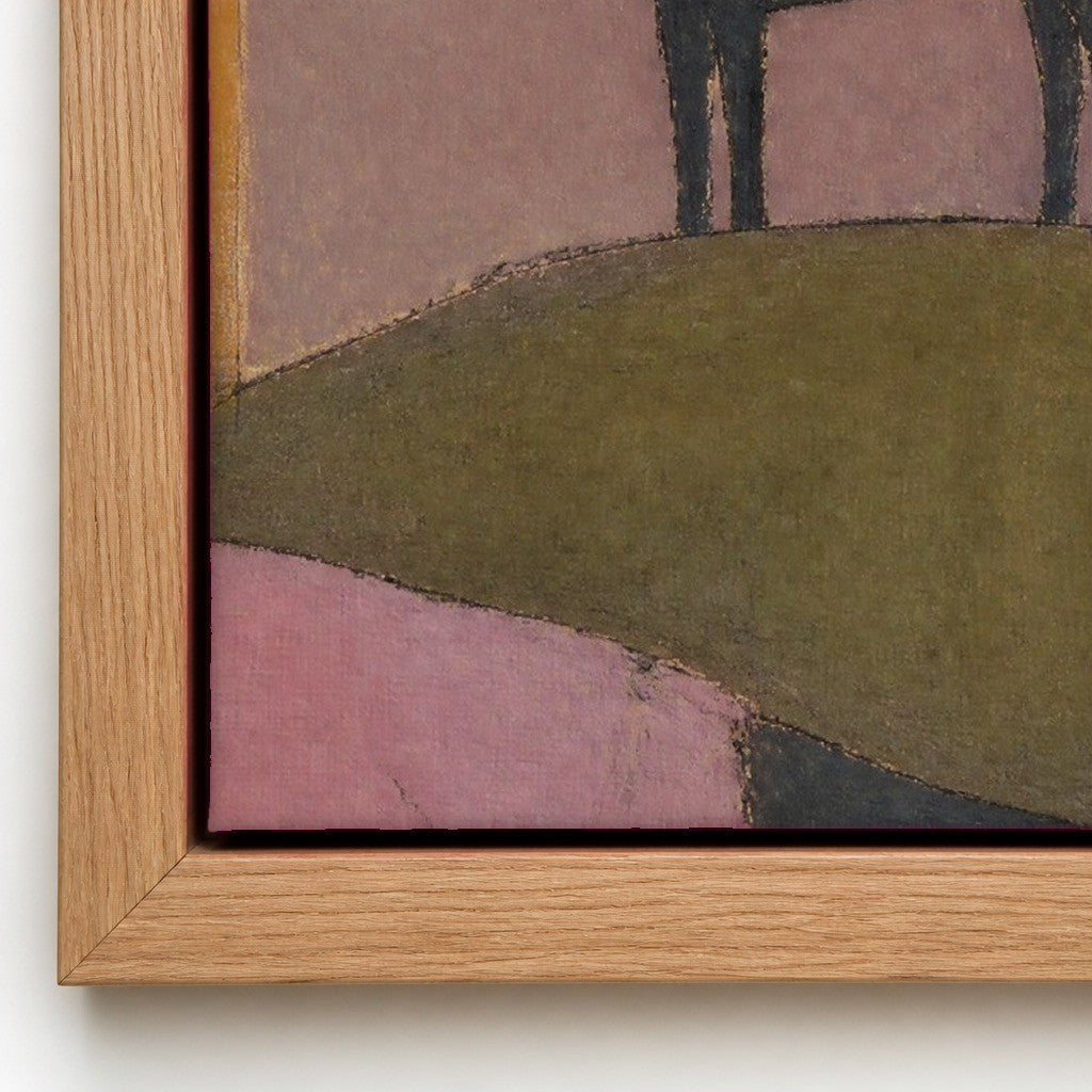 Close up of the painted surface and the natural wood floater frame