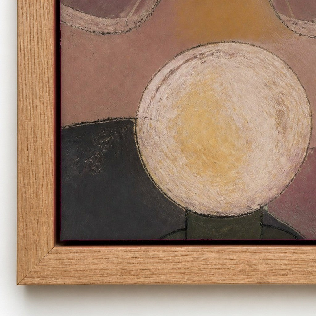 Close up of the painted surface and the natural wood floater frame